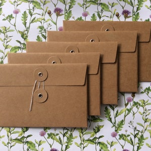 5x brown kraft button string tie envelopes C6 size | junk journal | snail mail | craft storage
