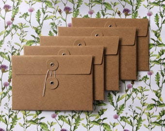 5x brown kraft button string tie envelopes C6 size | junk journal | snail mail | craft storage