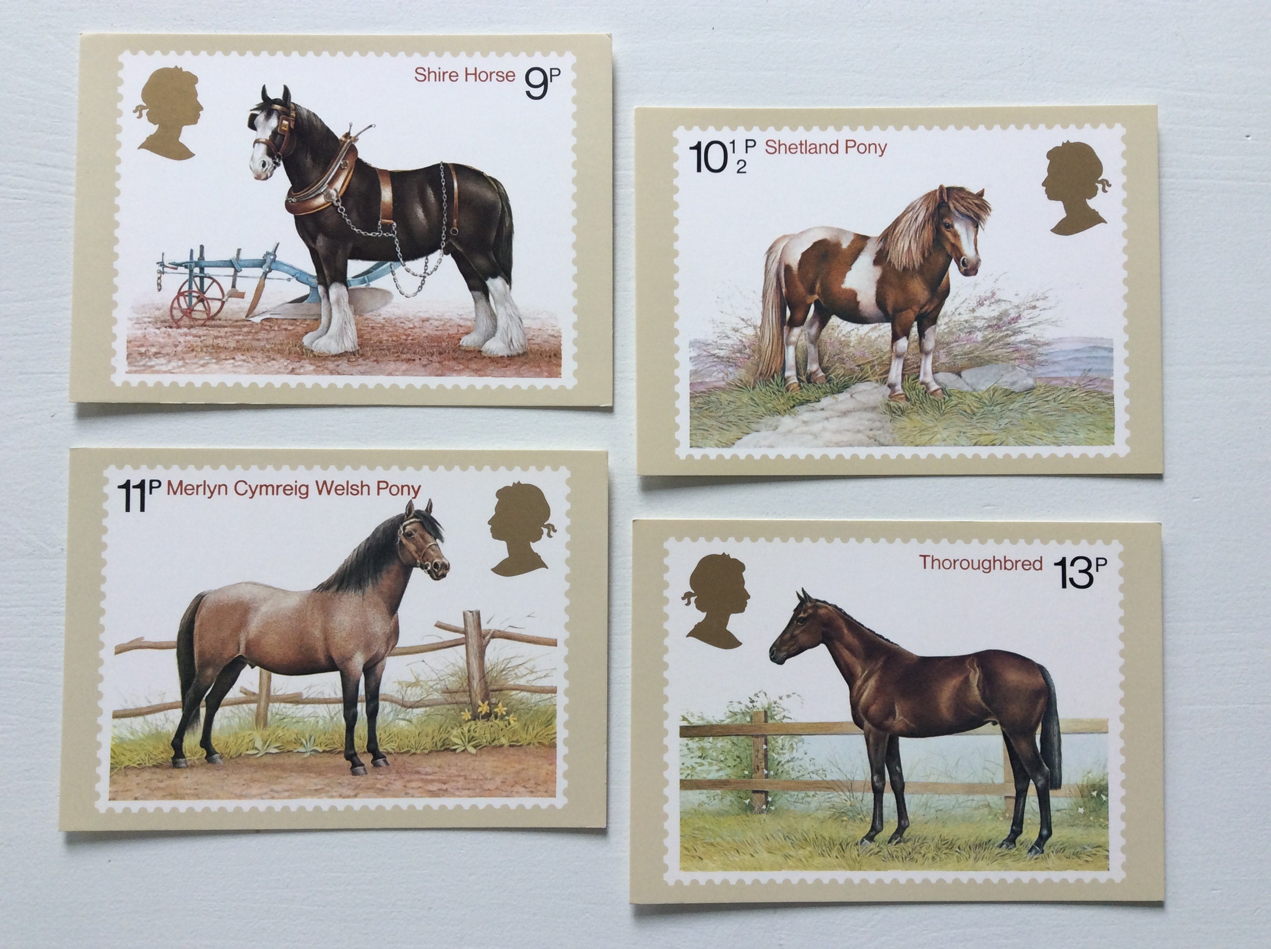 Set of 4 PHQ Stamp Postcards Set No.30 Horses 1978 