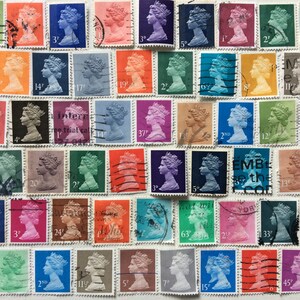 May include: A collection of vintage postage stamps featuring a profile of Queen Elizabeth II. The stamps are in various colors and denominations, including 3 pence, 9 pence, 14 pence, 2 pence, 5 pence, 20 pence, 37 pence, 100 pence, 1 pence, 2nd, 12 pence, 13 pence, 24 pence, 63 pence, 33 pence, 45 pence, 5 pence, 7 pence, 15 pence, and 2nd. The stamps are arranged in rows and columns on a white background.