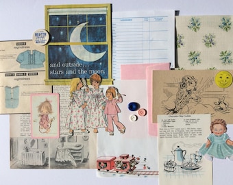 Pyjama Party Pals vintage ephemera pack | junk journal | scrapbook | card making | snail mail