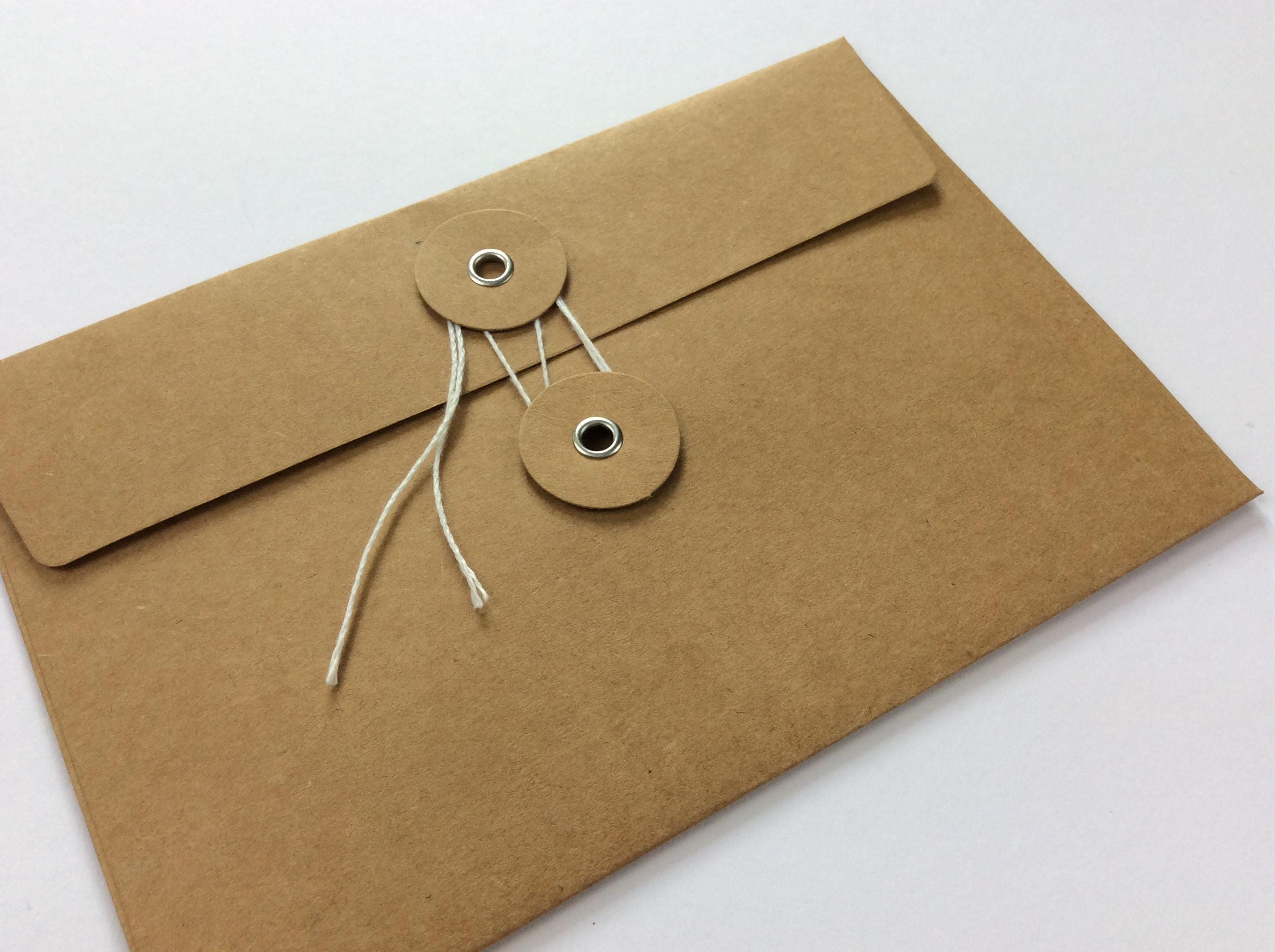 5x Brown Kraft String Tie Button Envelopes C6 Size | Junk Journal ...