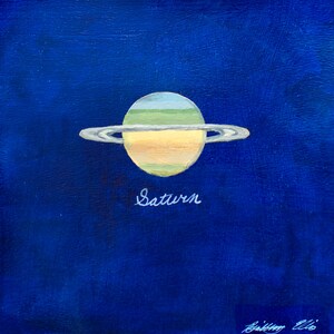 Original Saturn Painting- Minimalist Space Collection- Retro Outer space decor- the ringed planet- sixth planet from the sun