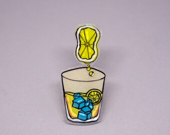 Lemonade lapel pin -Eco friendly novelty- hand painted- up cycled zero waste gift-