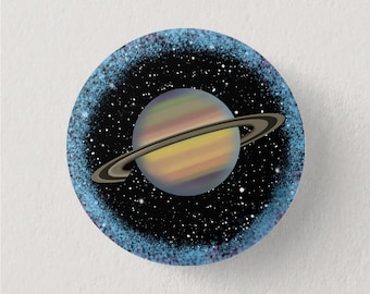 Blue Saturn badge pin - Eco friendly novelty-Nasa gift for him-space pin back button