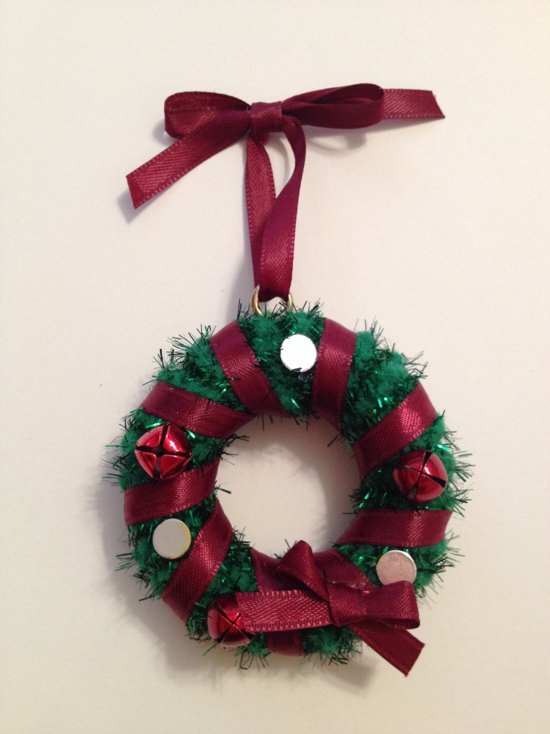 Burgundy Silver Mini Christmas Wreath Ornament Etsy