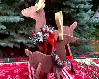 Holiday Reindeer Pair / Wooden Reindeer Table Decor / Christmas Reindeer Centerpiece