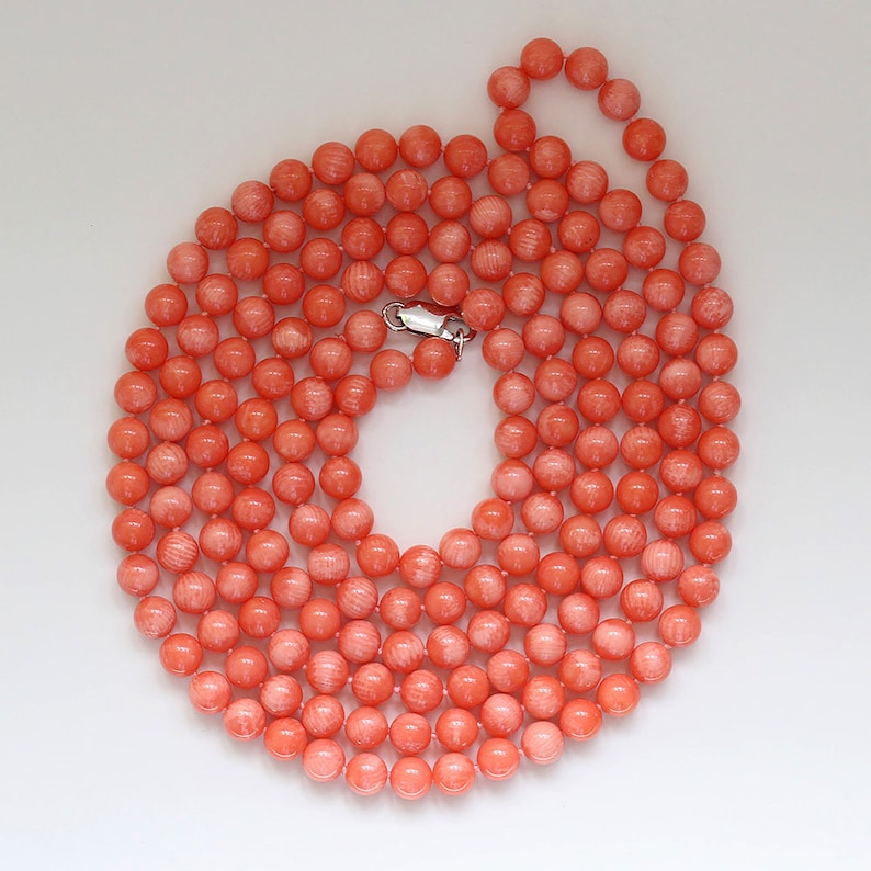 grandmother or wife made with genuine bamboo coral a perfect gift for mother Salmon pink long coral necklace