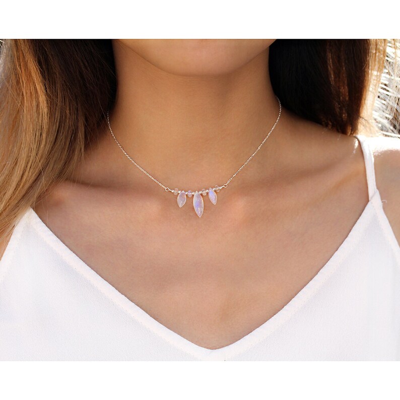 Natural Boho Moonstone Choker, Rainbow Moonstone Necklace, Sterling Silver, June Birthstone Jewelry, Birthday Gift for Girlfriend 