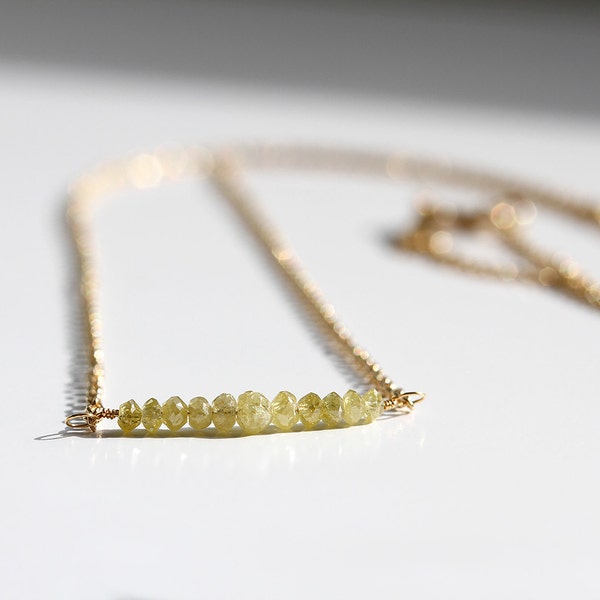 Genuine Yellow Diamond Necklace, Gold Filled Jewellery, Natural Diamond, April Birthstone, Minimal Bar Necklace, Anniversary Gift for Her