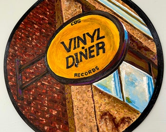 Vinyl Diner original acrylic painting on Vinyl Record