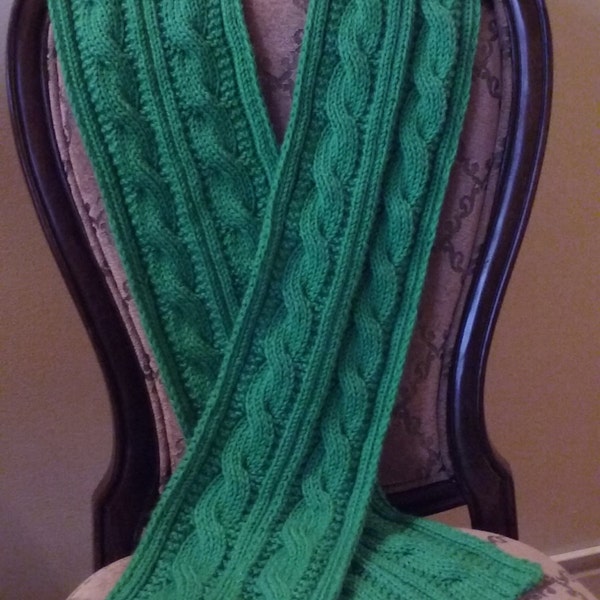 Knitting PATTERN ONLY - Irish Double Cable Scarf, Reversible Cables, Knit - Item #1034D