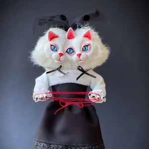 Conjoined twins cats doll. Siameses twins Cats puppet. Cat doll. White cat puppet. Fluffy cat doll. Cat girl doll. White cat figure. Plush c