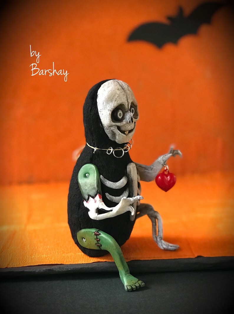 Creepy Skeleton doll Halloween gift toy Holiday decor design statue Polymer clay plush figurine