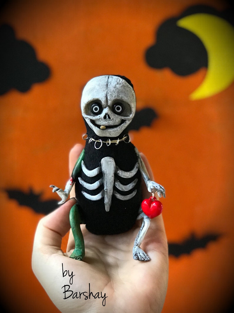 Creepy Skeleton doll Halloween gift toy Holiday decor design statue Polymer clay plush figurine