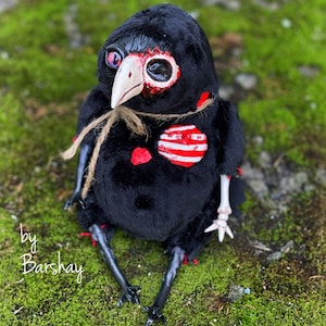 Black Witch Raven Crow doll. Black Crow puppet. Black raven figurine. Stuffed black bird toy. Gothic crow. Monster Crow. Creepy crow statue
