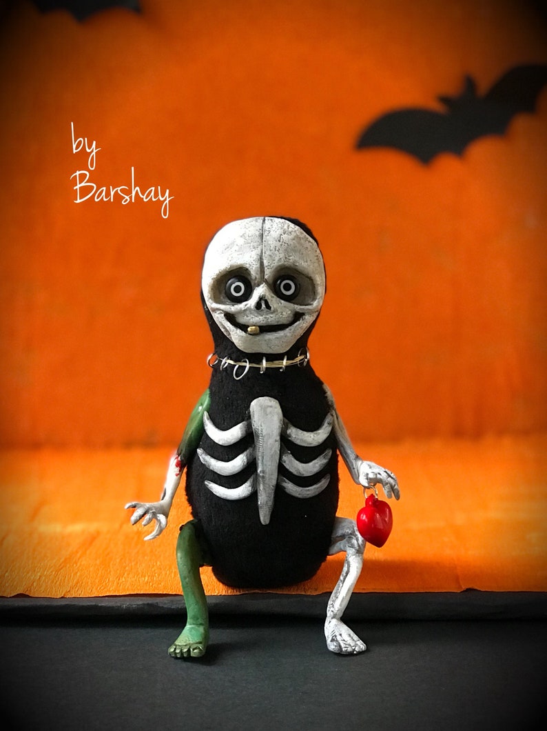 Creepy Skeleton doll Halloween gift toy Holiday decor design statue Polymer clay plush figurine