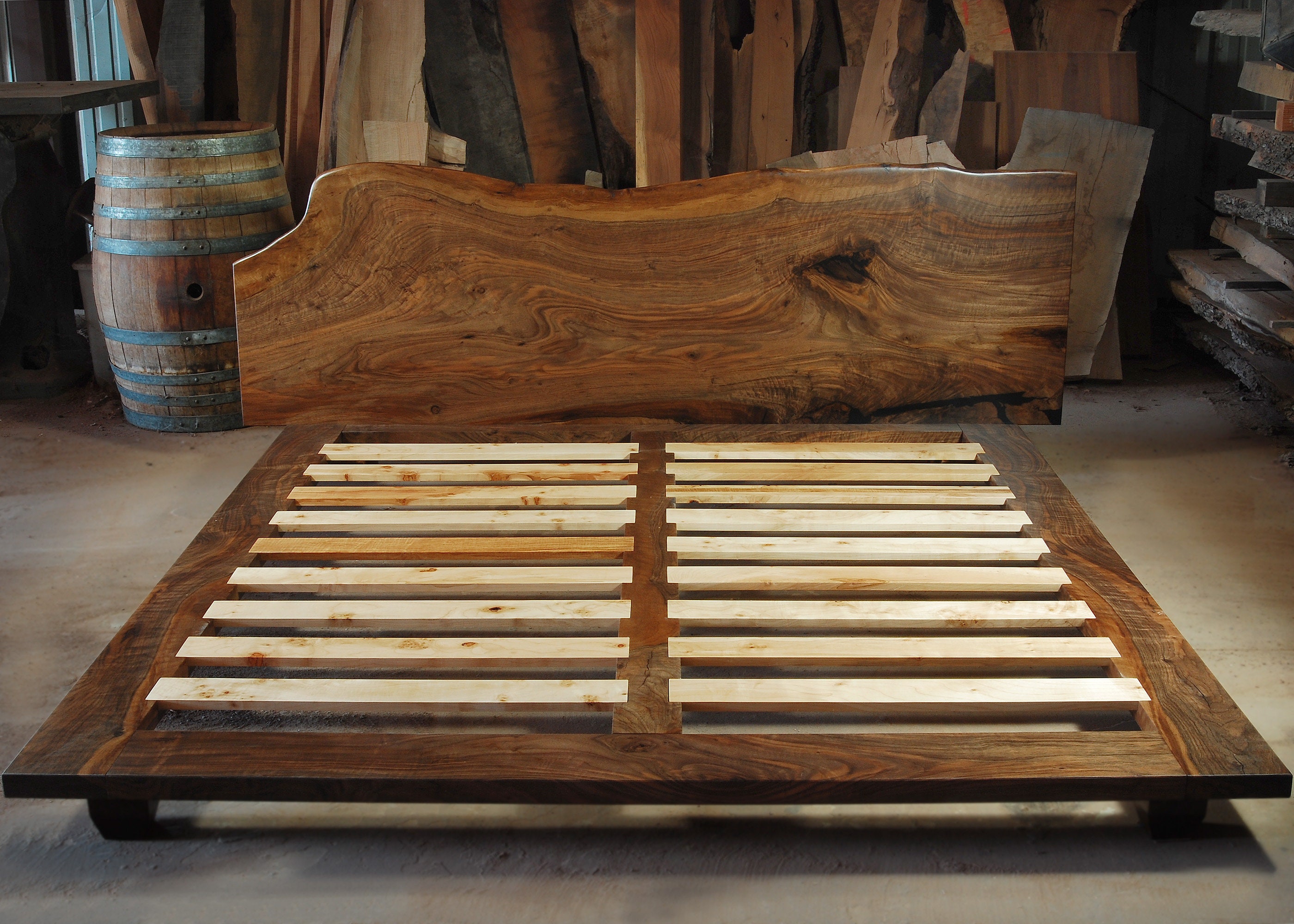 Handcrafted Live Edge Walnut Headboard Bed Frame Solid Hardwood Platform Bed With Slab Headboard Customizable Design and Local Etsy