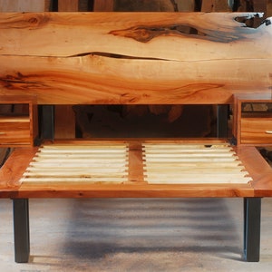 Platform bed frame - Slab headboard with floating nightstands - Live edge headboard- King Queen bed frame