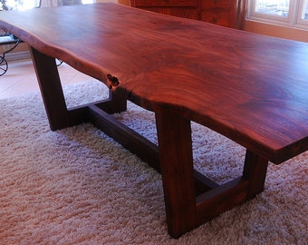 Custom Live Edge Dining Table. Live edge slab dining tables custom made for you! Raw edge table from black walnut slabs.