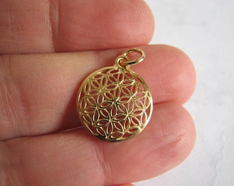 Gold Flower of Life Pendant, 14K Gold filled Flower of Life Charm for Necklaces and Bracelets