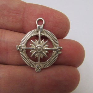 Sterling Silver Compass Charm Pendant for Necklaces and Bracelets, Nautical Charm, Nautical Pendant
