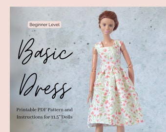 Patrón de costura PDF de vestido básico de Barbie - Patrón de vestido de Barbie, Patrón de ropa de muñeca