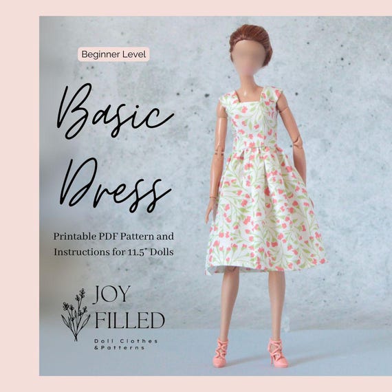 Basic Doll Dress PDF Sewing Pattern -  11.5" Dress Pattern, Doll Clothes Pattern