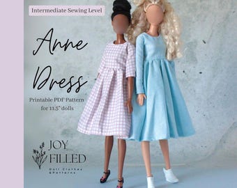 Anne Dress PDF Sewing Pattern: 11.5 Inch Doll Clothes
