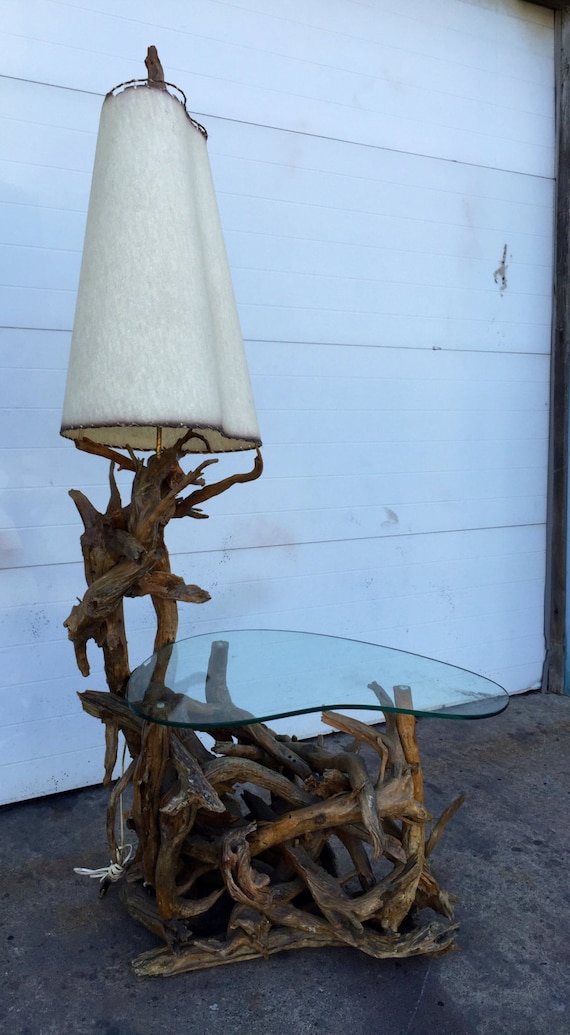 Vintage Driftwood Lamp with Built in Table Etsy