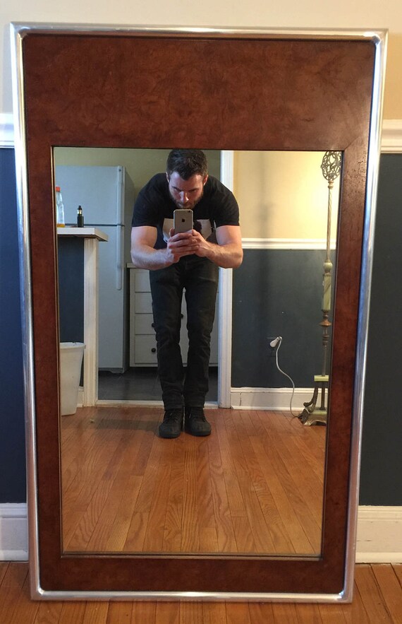 Vintage Metal Framed Burl Wood Mirror