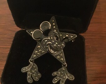 Vintage Judith Jack Disney Mickey Mouse Sterling Silver and Marcasite Brooch Pin