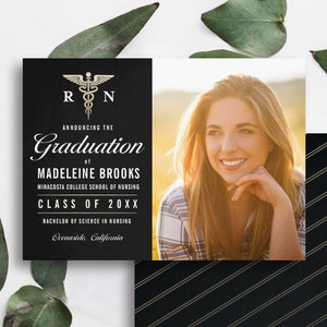 GRADUATION ANNOUNCEMENT TEMPLATE Nursing Medical School Template Graduation Card, 2 Versions, Instant Download, Editable Printable Templett image 1