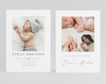 Elegant Clean Birth Announcement Template, Baby Birth Announcement Card, INSTANT DOWNLOAD, Simple Modern DIY Editable Printable Templett