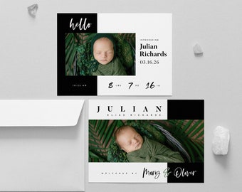 Modern Chic Birth Announcement Template, Baby Birth Announcement Card, INSTANT DOWNLOAD, Cursive Photo DIY Editable Printable Templett