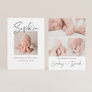 Jolie carte photo de faire-part de naissance décontractée CANVA, modèle de faire-part de naissance chic moderne, téléchargement immédiat, imprimable DIY, iPhone, v1.2