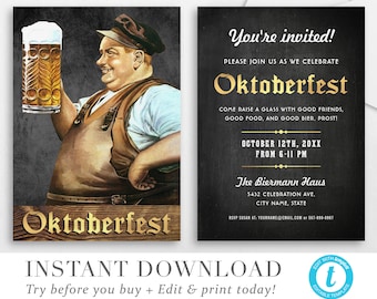 Oktoberfest Invitation | Printable Editable Oktoberfest Invitation Templett, Oktoberfest Invitation Template, Try Before You Buy! V01