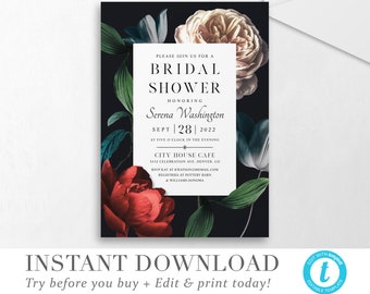 Bridal Shower Invitation INSTANT DOWNLOAD Romantic Botanic Editable Printable Invitation Template Couples Shower Bridal Brunch DIY Templett