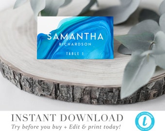 Ethereal Wave Wedding Place Cards Name Cards Template INSTANT DOWNLOAD Beach Wedding Names Cards DIY Fully Editable Printable Templett V01