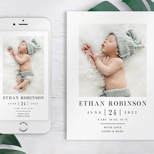 Birth Announcement Photo Card Template INSTANT DOWNLOAD Etsy
