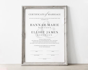 HANNAH Elegant Marriage Certificate Template INSTANT DOWNLOAD 2 sizes, Minimalist Editable Printable Marriage Certificate Templett