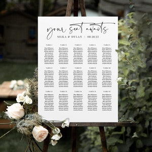 SILKA Chic Script Wedding Seating Chart Template, INSTANT DOWNLOAD, Modern Minimalist Wedding Seating Chart Sign Editable Printable Templett
