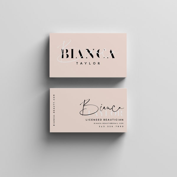 BIANCA Business Card Template, Minimalist Business Cards, Modern Chic Cursive Editable Business Card Design, Printable Business Cards