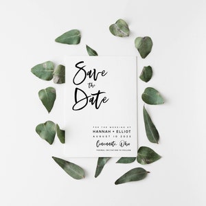 HANNAH Modern Chic Script Save the Date Template, INSTANT DOWNLOAD, Save the Date Card, Editable Printable Wedding Save the Date Templett