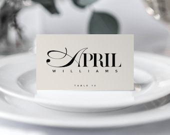 APRIL I  : Canva Wedding Name Place Cards Template, Elegant Modern Minimalist Wedding Place Cards, Editable Printable Wedding Name Cards