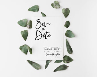 HANNAH Modern Chic Script Save the Date Template, INSTANT DOWNLOAD, Save the Date Card, Editable Printable Wedding Save the Date Templett