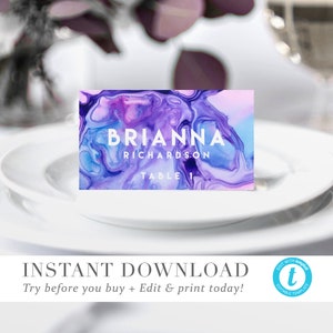 Ethereal Wave Wedding Place Cards Name Cards Template INSTANT DOWNLOAD Beach Wedding Names Cards DIY Fully Editable Printable Templett V03