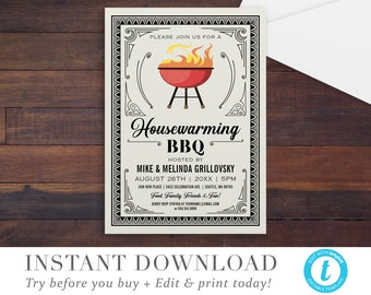 Housewarming BBQ Invitation, Printable Editable Housewarming Party Invitation Templett, Housewarming Invitation Template Try Before You Buy!