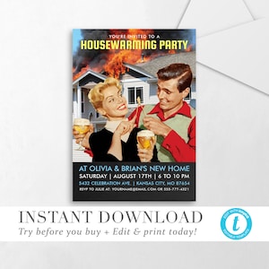 Funny Housewarming Party Invitation INSTANT DOWNLOAD Party Invite DIY Editable Template Printable Templett V02 - Try before you buy!