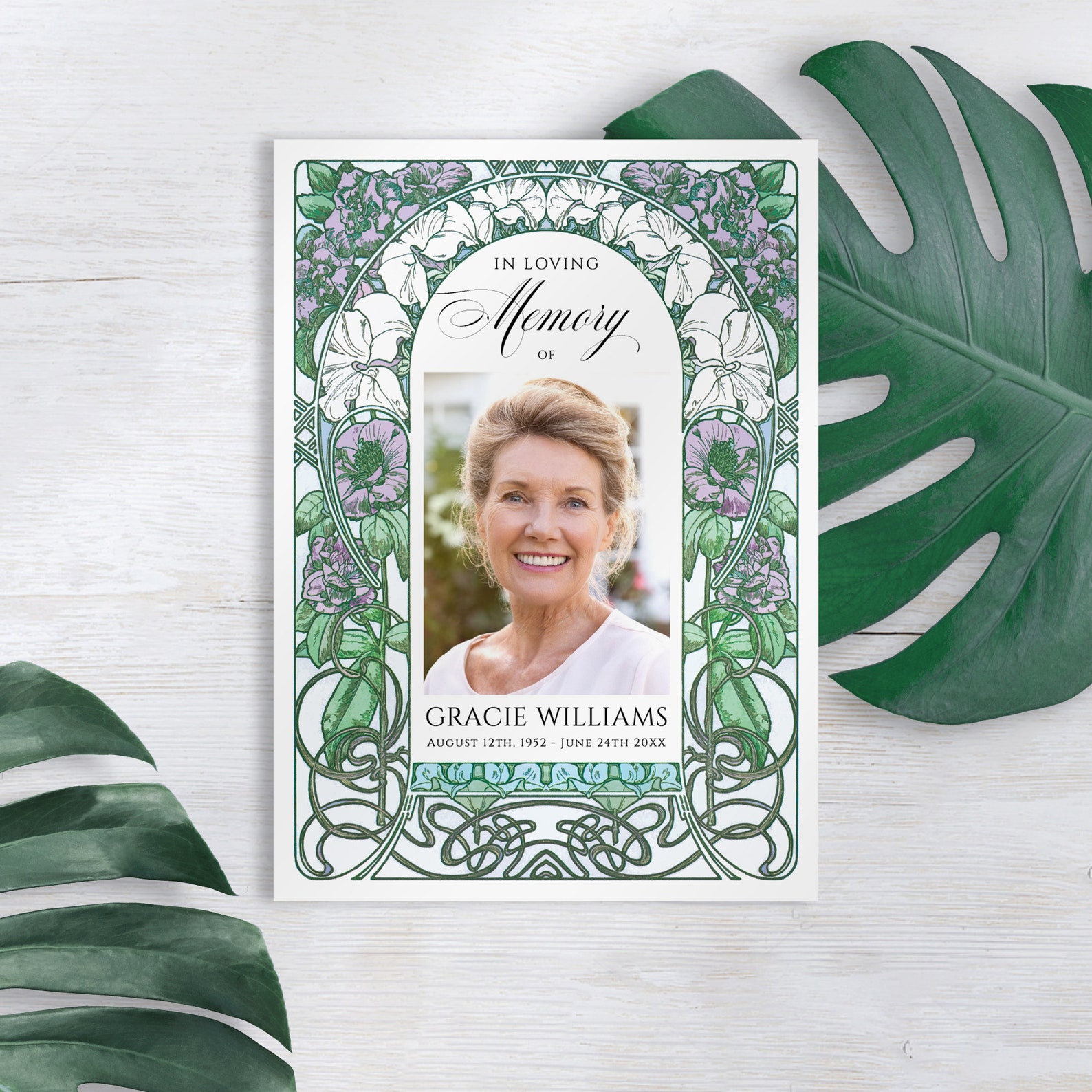 In Loving Memory Card Template Printable Floral Obituary | Etsy